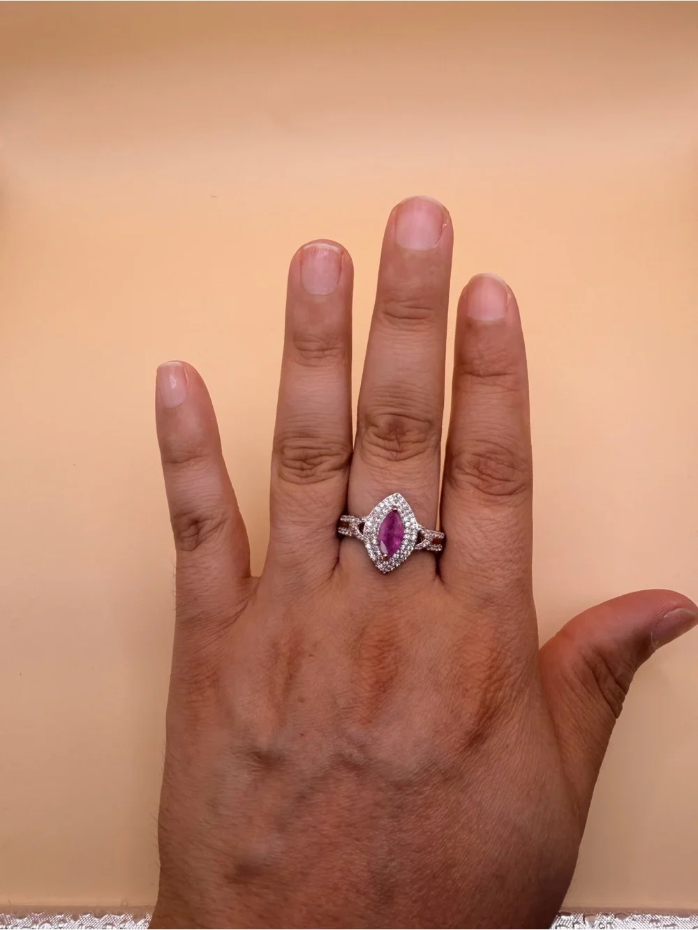 925 Sterling Silver pink Topaz & White Topaz Ring 10.25